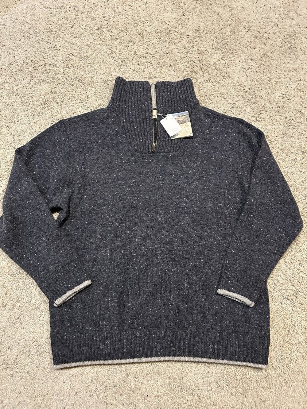 NEW Ireland’s Eye XXL mens SWEATER Wool Cashmere 1/4 zip Charcoal Gray Fleck H26